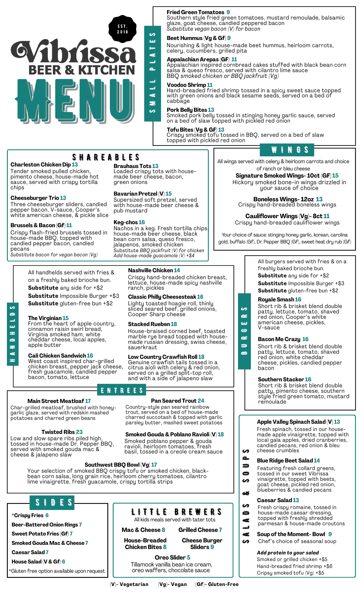 Vibrissa Food Menu, Shenandoah Valley, Front Royal